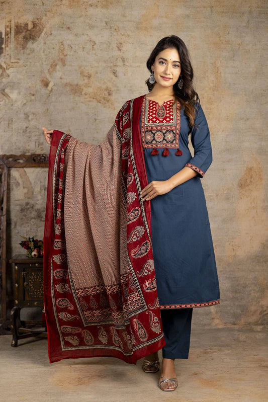 Meer denim blue straight suit sets