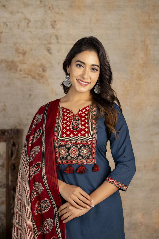 Meer denim blue straight suit sets