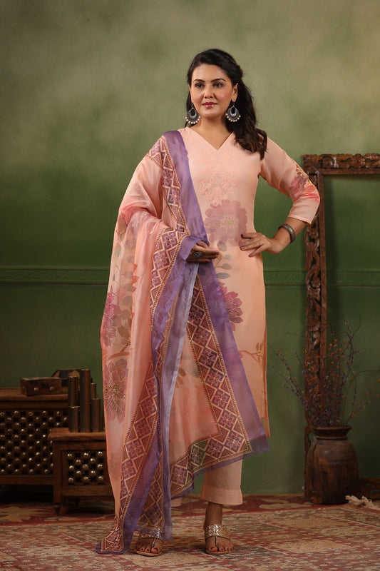 Jhilmil  Peach Organza  straight pants