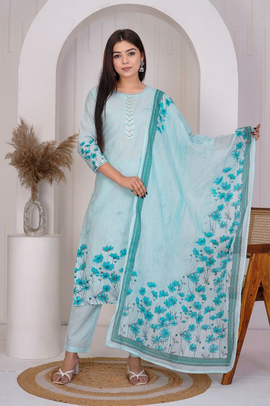 Azure Ice Blue straight pant kurta set
