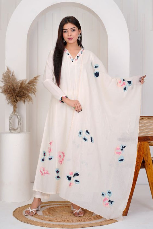 Dove white Blue Patch straight kurta sets