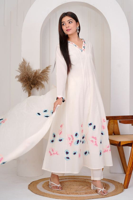 Dove white Blue Patch straight kurta sets