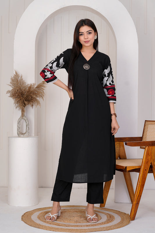 Azure black cotton a line kurtis