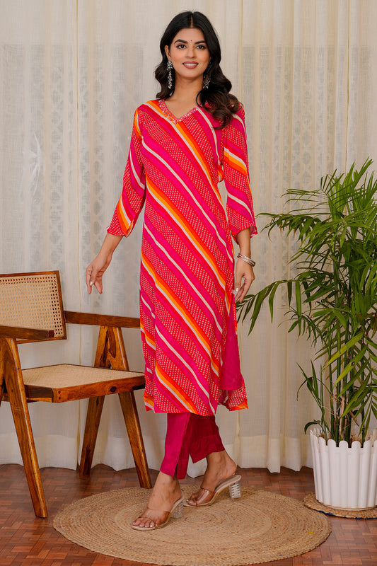 Leheriya Red straight kurta set for women