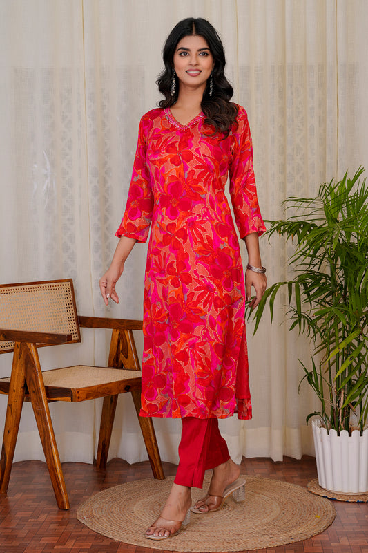 Chandni Red straight cut suits