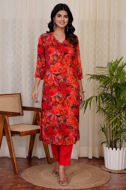 Gulnaar Maroon straight kurta with pants