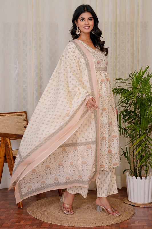 Noorani White anarkali suit with dupatta