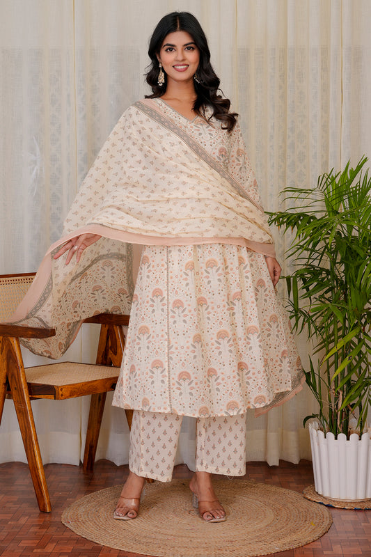 Noorani White anarkali suit with dupatta