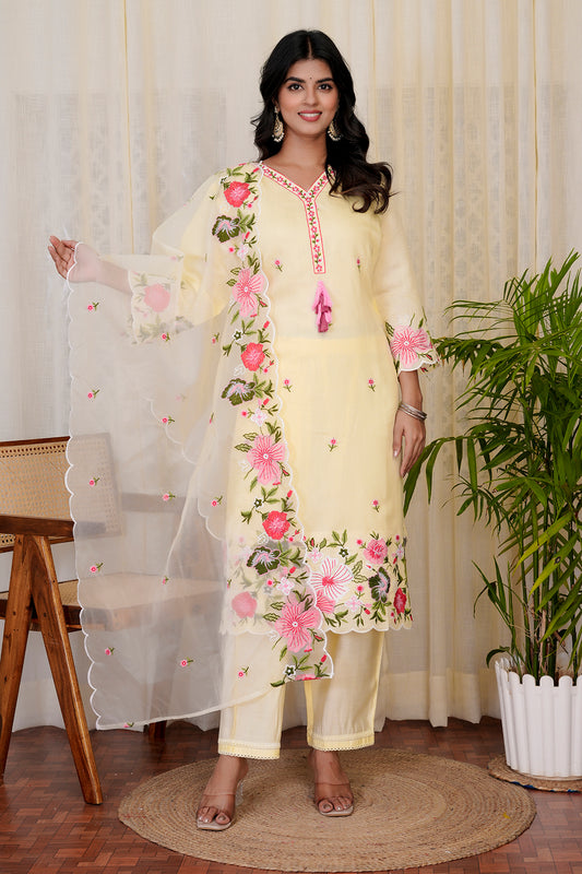 Sunlit Lemon Yellow straight kurta sets