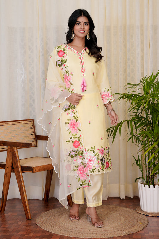 Sunlit Lemon Yellow straight kurta sets