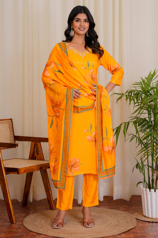 Bloom Yellow straight kurti set with dupatta
