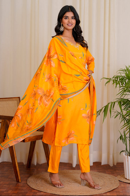 Bloom Yellow straight kurti set with dupatta