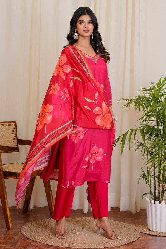 Bloom Red straight kurta with pants