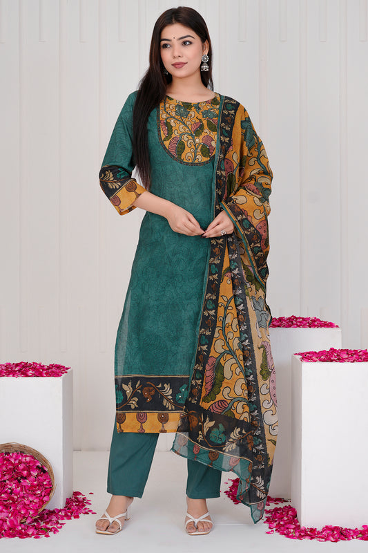 Firoza Forest Green  straight cut kurta set
