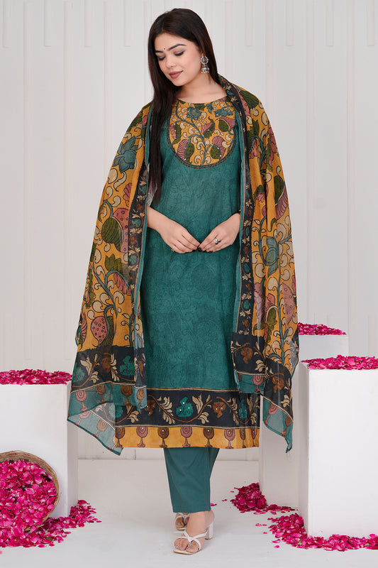 Firoza Forest Green  straight cut kurta set