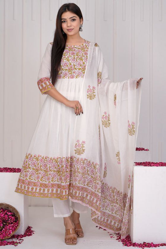 Blossom Mulmul Cotton anarkali suit set