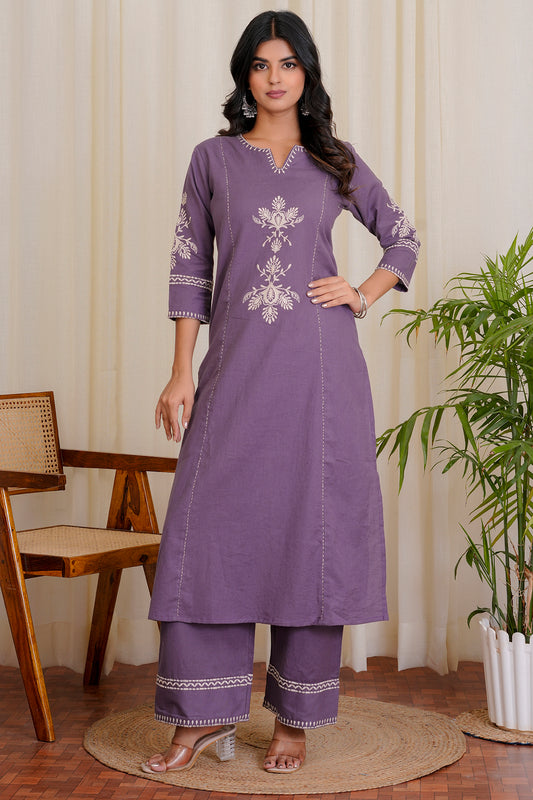 Saanjh Purple straight pant kurta set