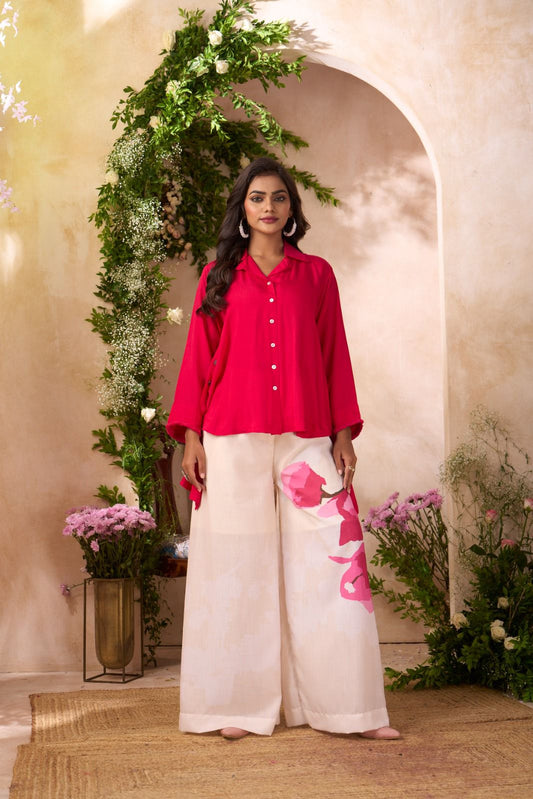 Red Viscose Muslin Co-ord Set
