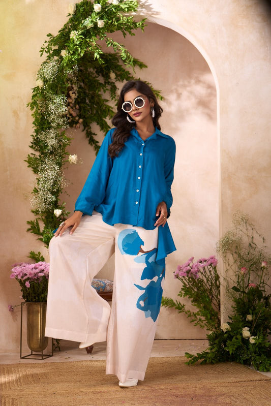 Blue Viscose Muslin Co-ord Set