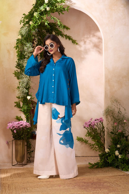 Blue Viscose Muslin Co-ord Set