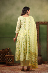 Khaab Lemon Yellow pure cotton anarkali suit