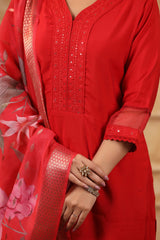 Kumkum Rose Red kurta with straight pants
