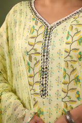 Khaab Lemon Yellow pure cotton anarkali suit