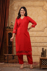 Kumkum Rose Red kurta with straight pants