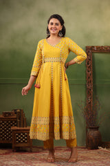 Seerat yellow cotton anarkali suit