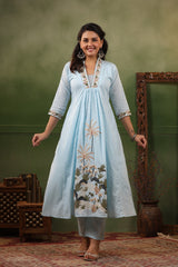 Heer Ice Blue cotton anarkali suit