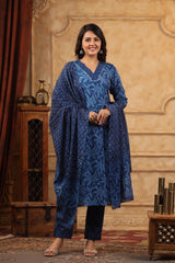 Meher Denim Blue Cotton Suit set