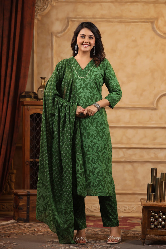 Meher dark green cotton suit sets with dupatta