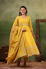 Seerat yellow cotton anarkali suit