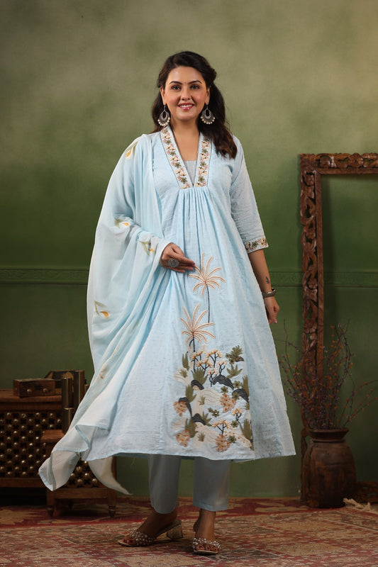 Heer Ice Blue cotton anarkali suit