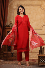 Kumkum Rose Red kurta with straight pants