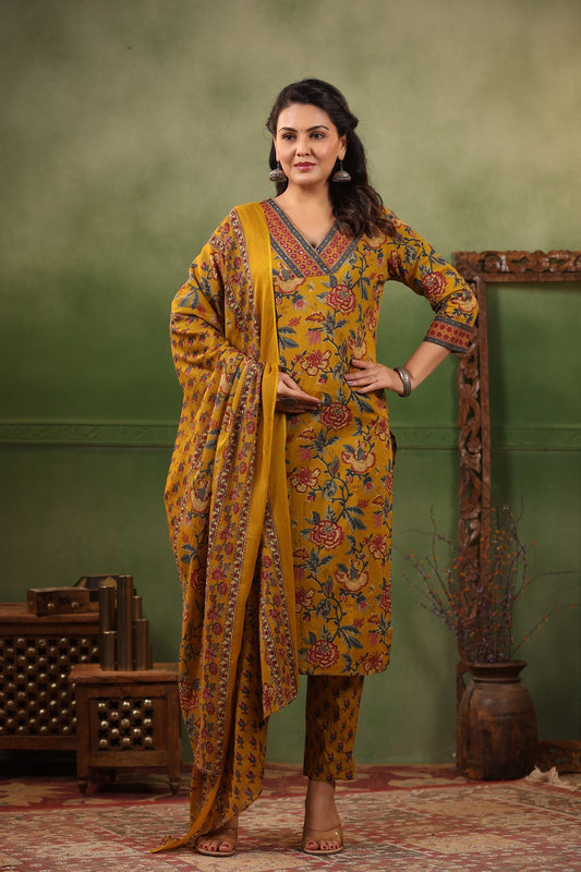 Khuld Dijon Yellow cotton straight kurta