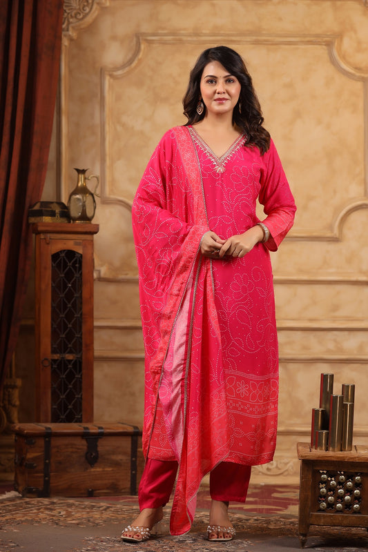 Bandhani Passion Red Pure Viscose  straight kurta sets