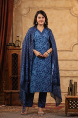 Meher Denim Blue Cotton Suit set