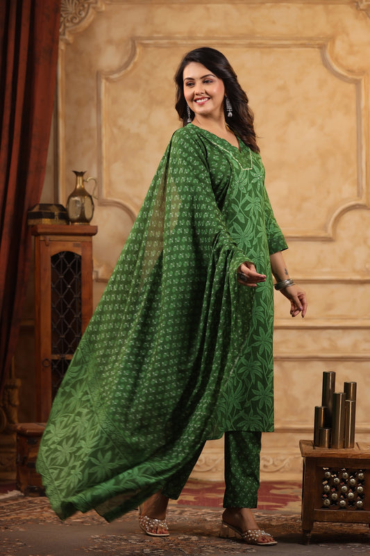 Meher dark green cotton suit sets with dupatta