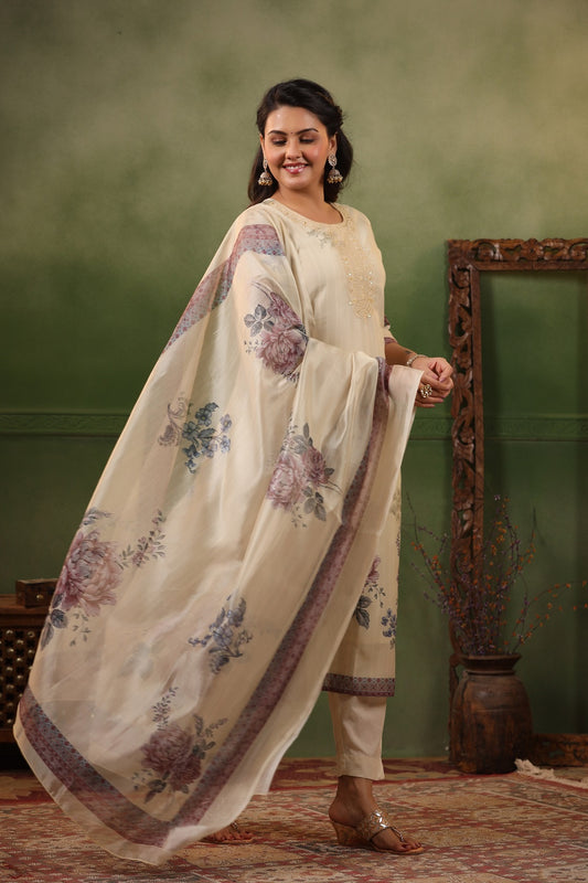 Arzoo Dover white organza suit with dupatta