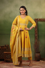 Seerat yellow cotton anarkali suit