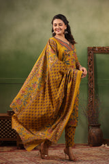 Khuld Dijon Yellow cotton straight kurta