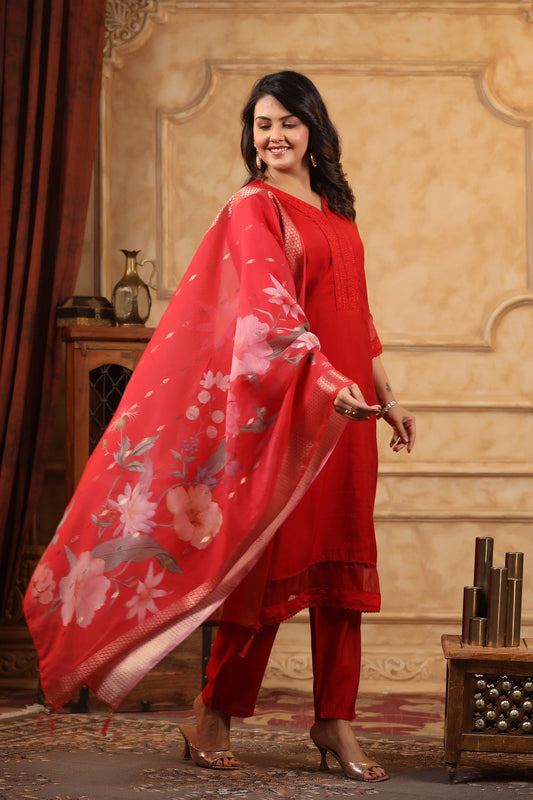 Kumkum Rose Red kurta with straight pants