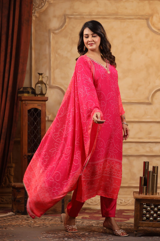 Bandhani Passion Red Pure Viscose  straight kurta sets