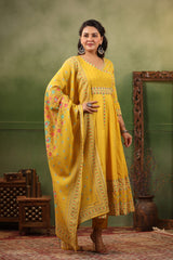 Seerat yellow cotton anarkali suit