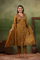 Khuld Dijon Yellow cotton straight kurta