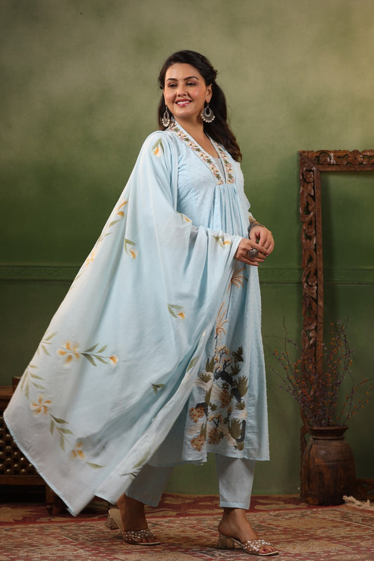 Heer Ice Blue cotton anarkali suit