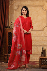 Kumkum Rose Red kurta with straight pants