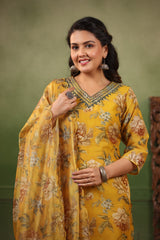 Rangat Dandelion organza yellow straight cut kurta