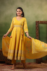 Seerat yellow cotton anarkali suit